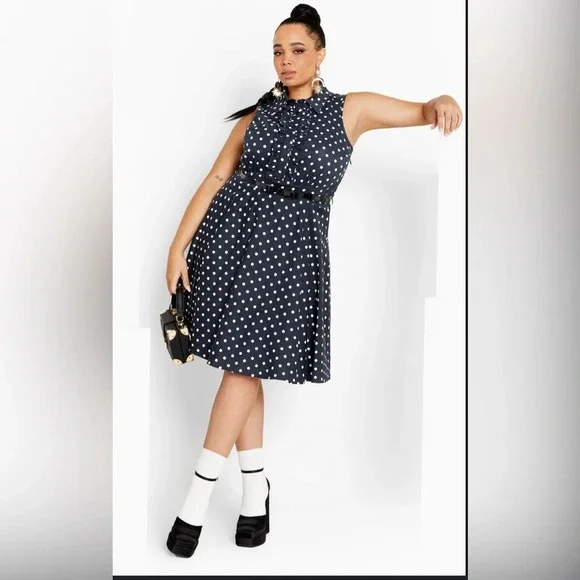City Chic Nellie Dress Navy spot - new with tags size 14 - Picture 3 of 13